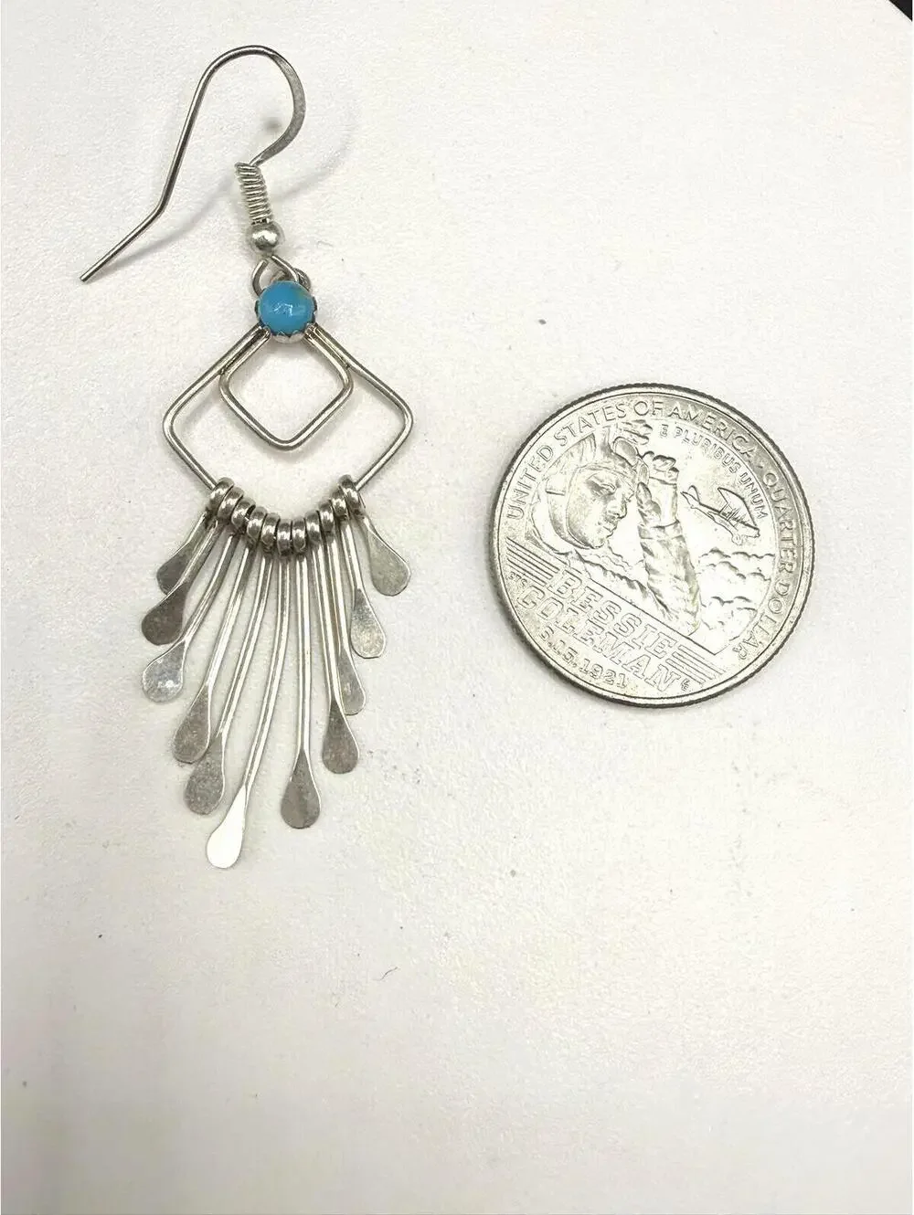 Handcrafted Sterling Silver Turquoise Dreamcatcher Dangle Earrings